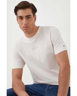 Tommy Hilfiger t-shirt bawełniany kolor beżowy z nadrukiem