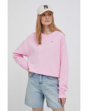 Tommy Hilfiger bluza bawełniana damska kolor różowy gładka
