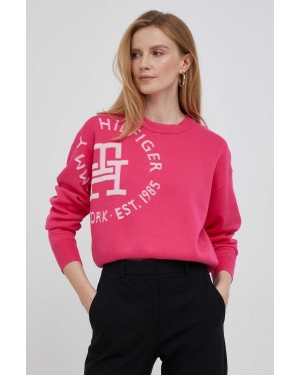 Tommy Hilfiger sweter bawełniany kolor różowy lekki
