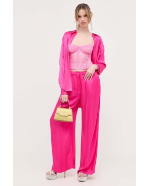 Bardot spodnie damskie kolor różowy szerokie high waist