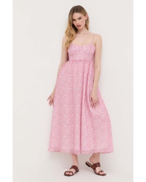 Bardot sukienka kolor różowy maxi rozkloszowana