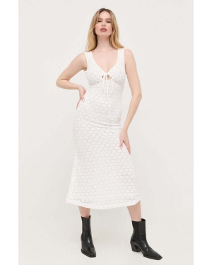 Bardot sukienka kolor biały midi prosta