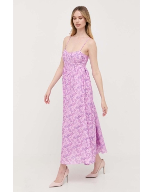 Bardot sukienka kolor fioletowy maxi rozkloszowana