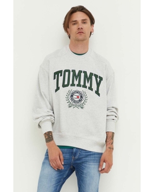 Tommy Jeans bluza bawełniana męska kolor szary z aplikacją