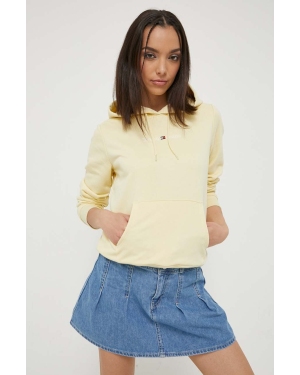 Tommy Jeans bluza damska kolor żółty z kapturem gładka