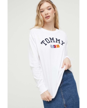 Tommy Jeans longsleeve bawełniany kolor biały