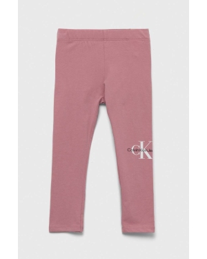 Calvin Klein Jeans legginsy dziecięce kolor różowy z nadrukiem