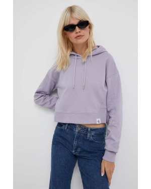 Calvin Klein Jeans bluza damska kolor fioletowy z kapturem gładka
