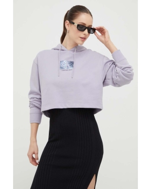 Calvin Klein Jeans bluza bawełniana damska kolor fioletowy z kapturem z nadrukiem