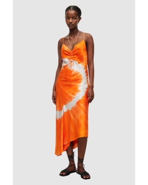 AllSaints sukienka z domieszką jedwabiu ALEXIA MARIANA DRESS kolor pomarańczowy maxi dopasowana WD359Y