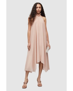 AllSaints sukienka jedwabna ALAYA DRESS kolor różowy midi rozkloszowana WD363Y
