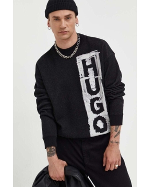 HUGO sweter z domieszką wełny męski kolor czarny lekki
