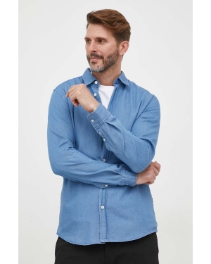 BOSS koszula bawełniana męska kolor niebieski slim z kołnierzykiem klasycznym