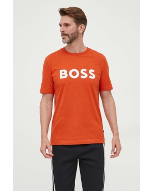 BOSS t-shirt bawełniany kolor pomarańczowy z nadrukiem 50495742