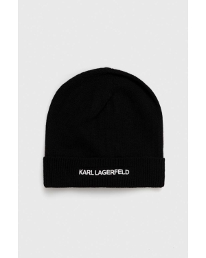 Karl Lagerfeld czapka z daszkiem z domieszką wełny kolor czarny z cienkiej dzianiny