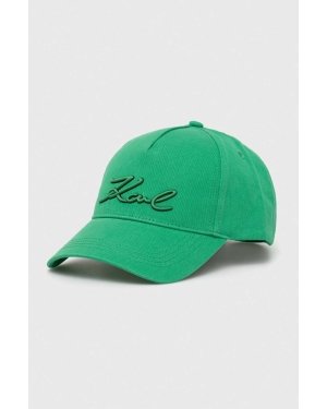 Karl Lagerfeld czapka z daszkiem bawełniana kolor zielony z aplikacją