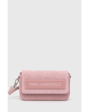 Karl Lagerfeld torebka skórzana ICON K SM FLAP SHB SUEDE kolor różowy