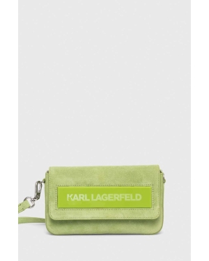 Karl Lagerfeld torebka skórzana ICON K SM FLAP SHB SUEDE kolor zielony