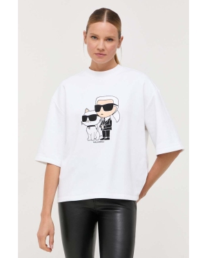 Karl Lagerfeld bluza damska kolor biały z aplikacją