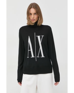 Armani Exchange sweter wełniany kolor czarny z golfem