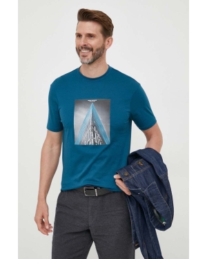 Armani Exchange t-shirt bawełniany kolor turkusowy z nadrukiem