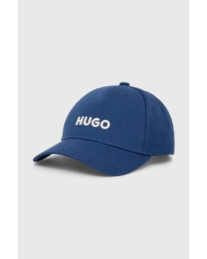 HUGO czapka z daszkiem bawełniana kolor granatowy z aplikacją 50496033