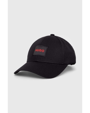 HUGO czapka z daszkiem bawełniana kolor czarny z aplikacją 50496409