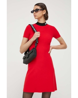 HUGO sukienka kolor czerwony mini rozkloszowana
