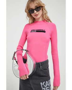 Karl Lagerfeld Jeans sweter damski kolor różowy z półgolfem