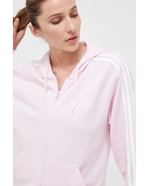 adidas bluza bawełniana damska kolor różowy z kapturem z aplikacją IL3418