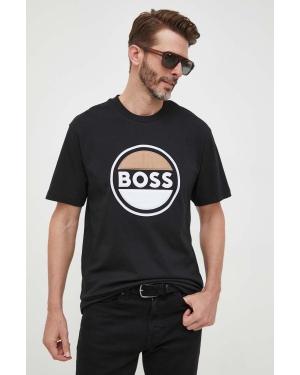 BOSS t-shirt bawełniany kolor czarny z aplikacją