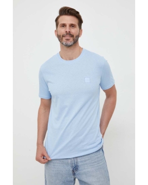 BOSS t-shirt bawełniany BOSS ORANGE kolor niebieski gładki