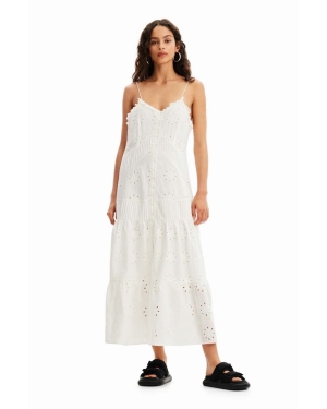 Desigual sukienka bawełniana kolor biały midi prosta