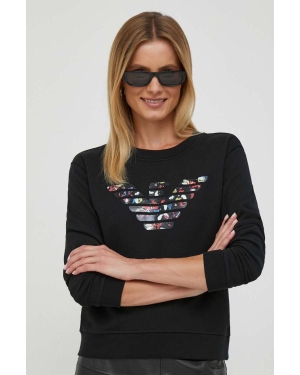 Emporio Armani bluza bawełniana damska kolor czarny z nadrukiem
