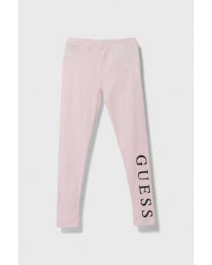 Guess legginsy dziecięce kolor różowy z nadrukiem
