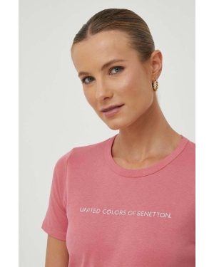 United Colors of Benetton t-shirt bawełniany kolor różowy