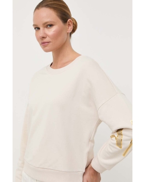 Armani Exchange bluza bawełniana damska kolor beżowy z nadrukiem