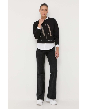 Armani Exchange bluza bawełniana damska kolor czarny z aplikacją
