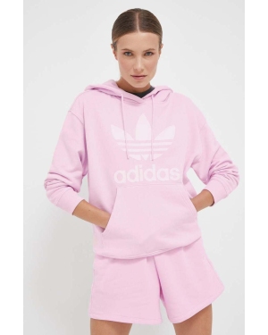 adidas Originals bluza bawełniana damska kolor różowy z kapturem z nadrukiem