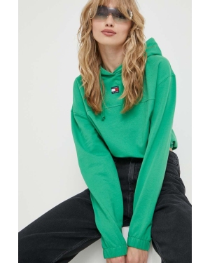 Tommy Jeans bluza damska kolor zielony z kapturem gładka
