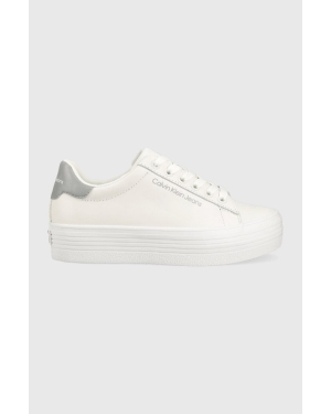 Calvin Klein Jeans sneakersy skórzane VULC FLATFORM LACEUP kolor biały YW0YW01220