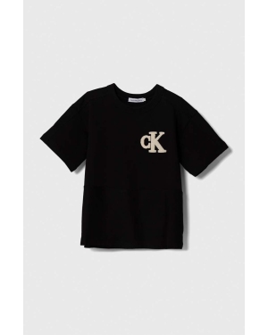 Calvin Klein Jeans t-shirt bawełniany dziecięcy kolor czarny z aplikacją