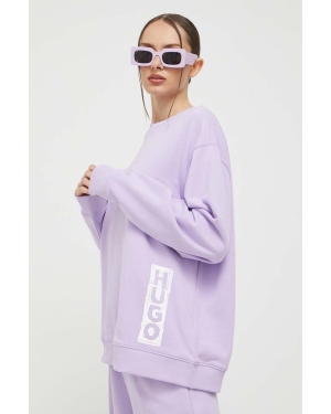 HUGO bluza bawełniana damska kolor fioletowy wzorzysta