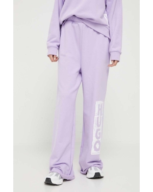 HUGO spodnie bawełniane kolor fioletowy z nadrukiem