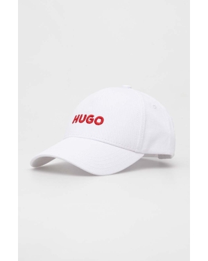 HUGO czapka z daszkiem bawełniana kolor biały z aplikacją 50496033