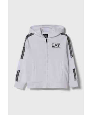 EA7 Emporio Armani bluza dziecięca kolor biały z kapturem z nadrukiem