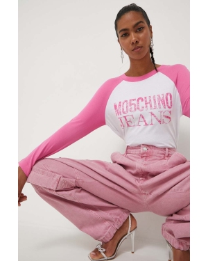Moschino Jeans longsleeve bawełniany kolor różowy