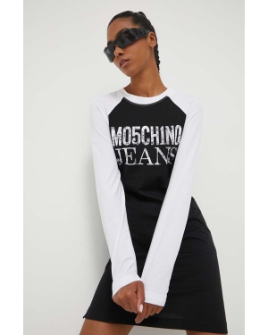 Moschino Jeans sukienka bawełniana kolor biały mini prosta