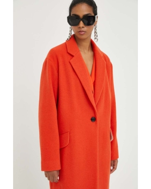 BOSS płaszcz z domieszką wełny kolor pomarańczowy przejściowy oversize
