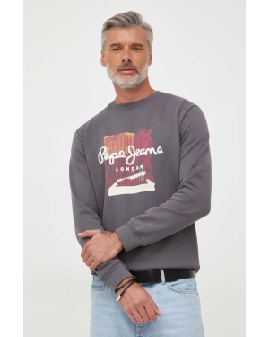Pepe Jeans bluza bawełniana Melbourne męska kolor szary z nadrukiem